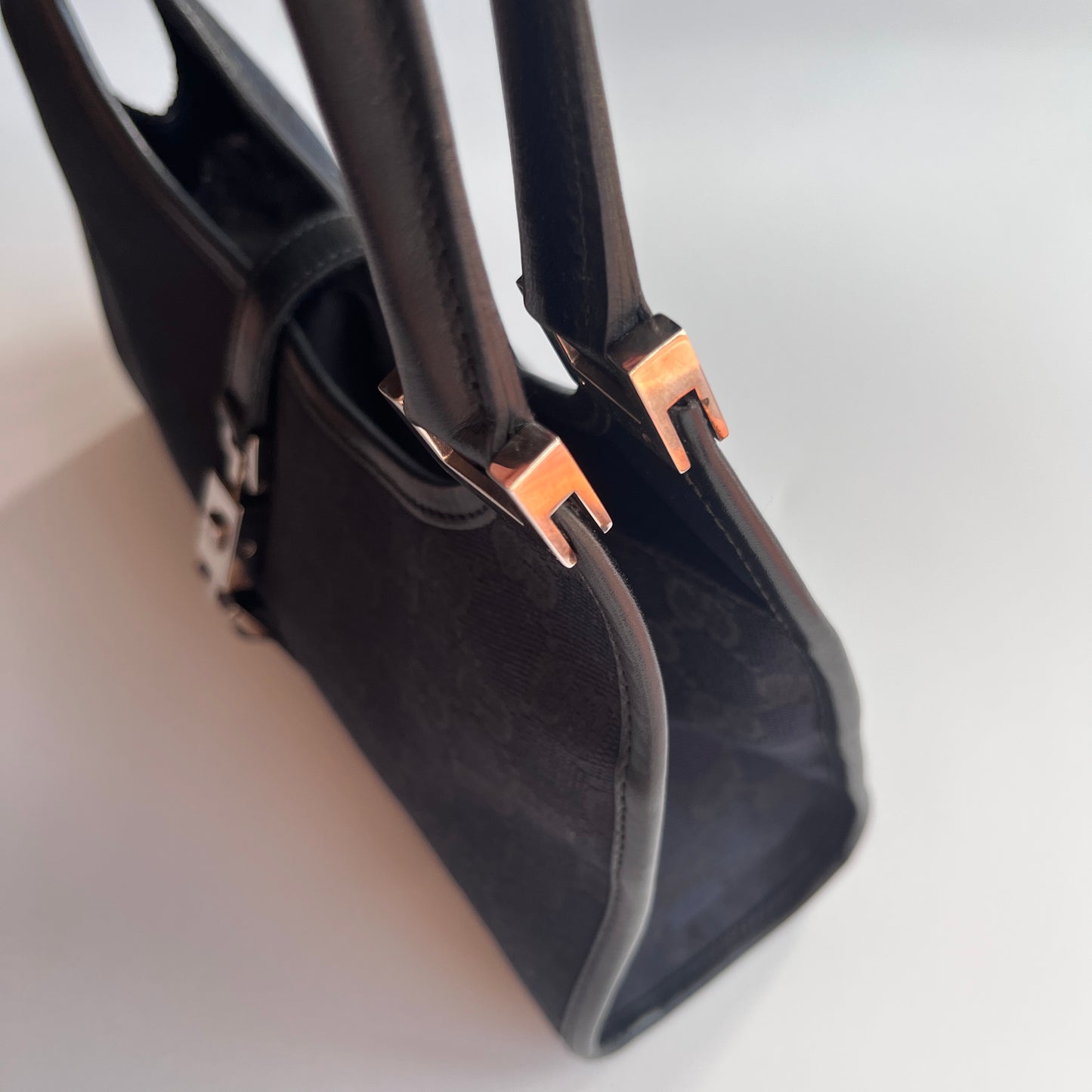 Gucci Vintage Black Jackie Canvas Shoulder Bag