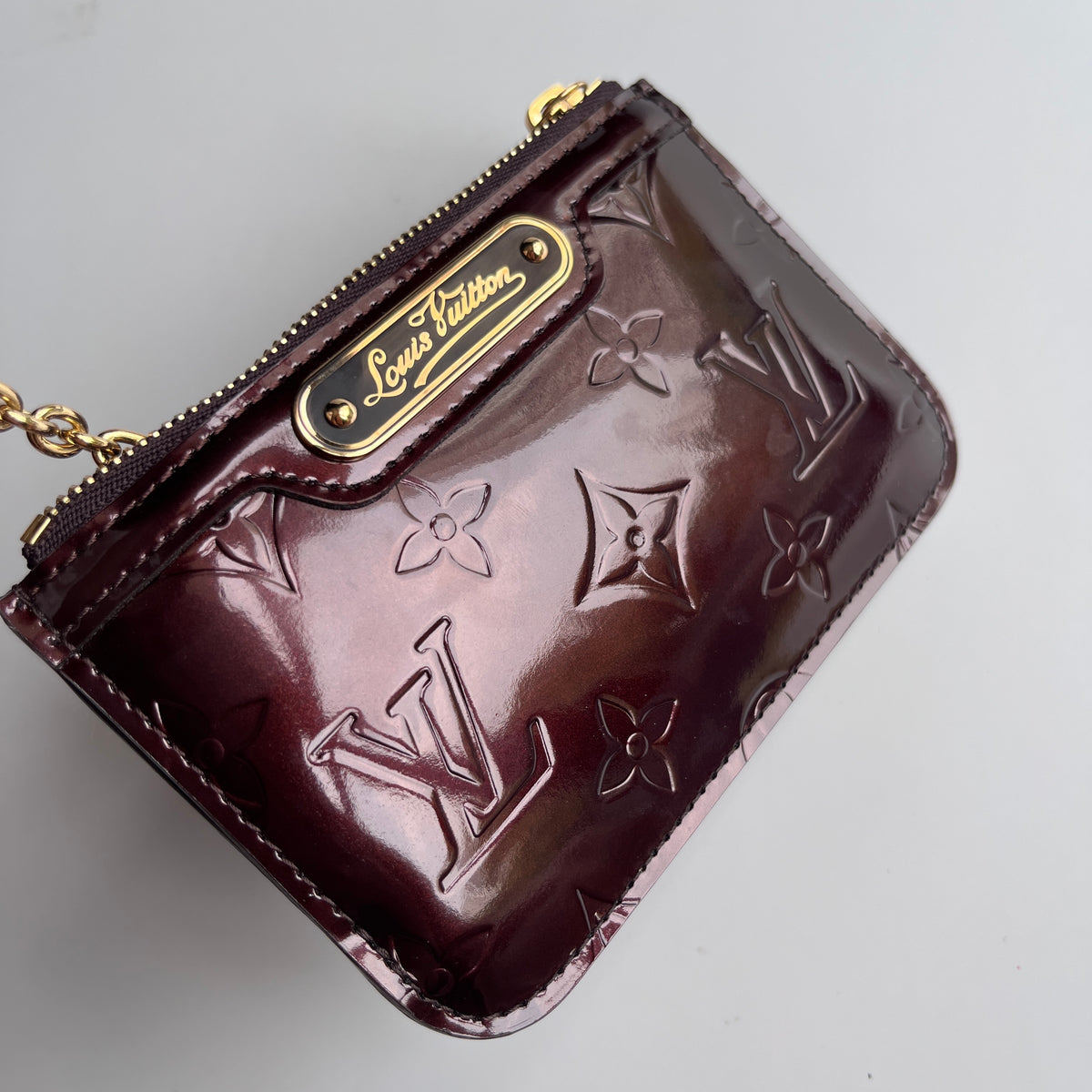Louis Vuitton Amarante Vernis Pochette Cle Key Coin Case