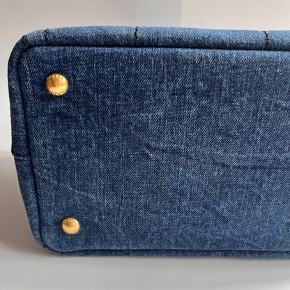 Prada Blue Denim Canapa Top Handle Bag