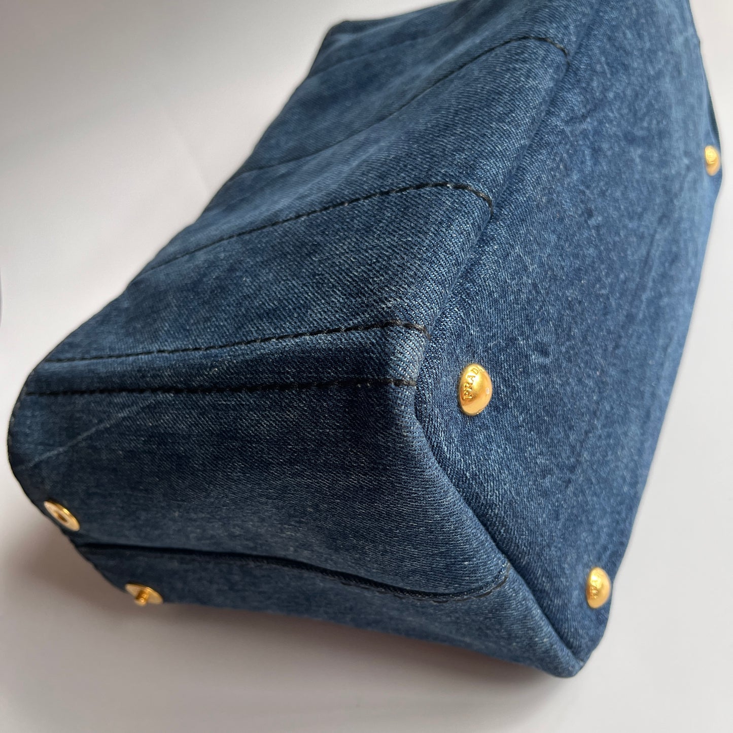 Prada Blue Denim Canapa Top Handle Bag