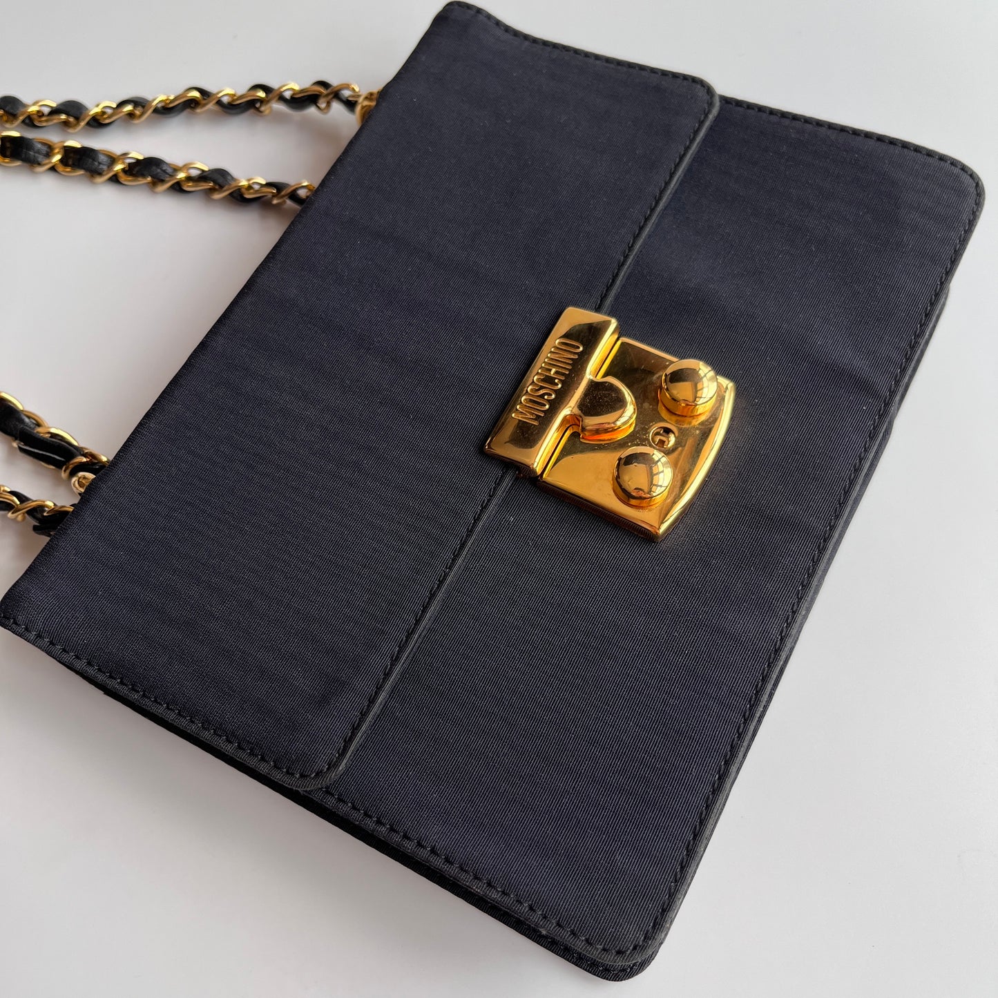 Moschino Vintage Black Nylon Chain Shoulder Bag