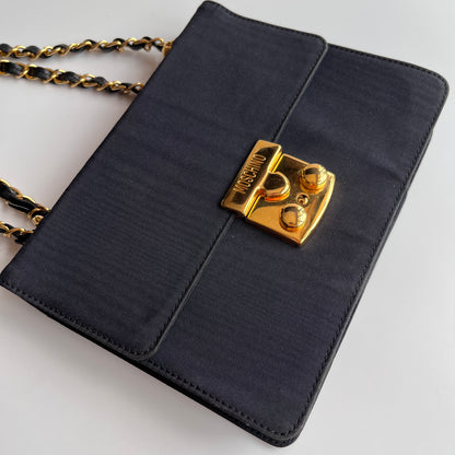 Moschino Vintage Black Nylon Chain Shoulder Bag
