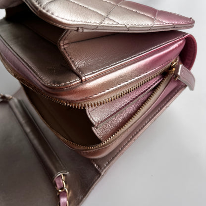 Chanel Quilted Gradient Metallic Lambskin Like A Wallet Flap Crossbody Bag