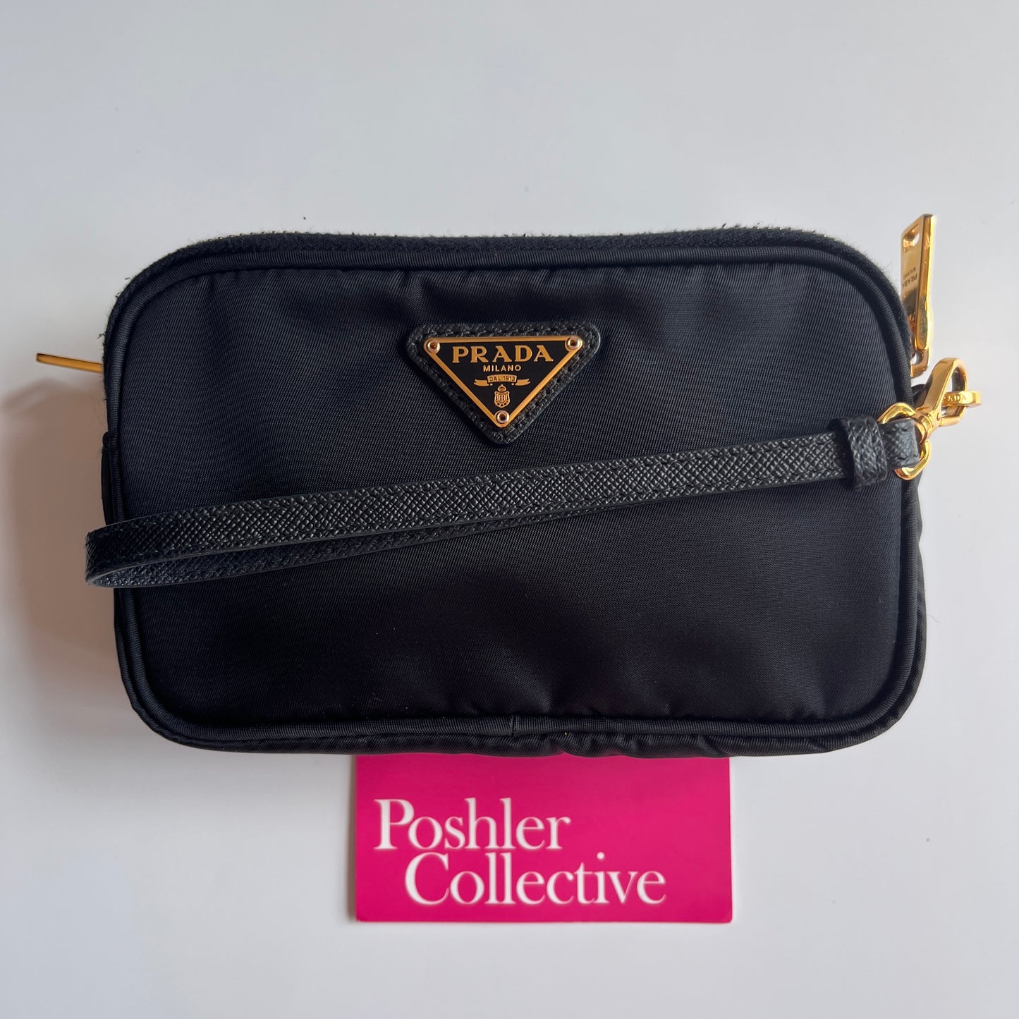 Prada Black Nylon Double Zip Pouch/ Wristlet
