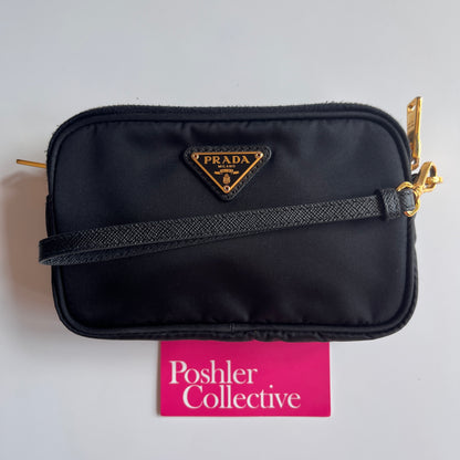 Prada Black Nylon Double Zip Pouch/ Wristlet