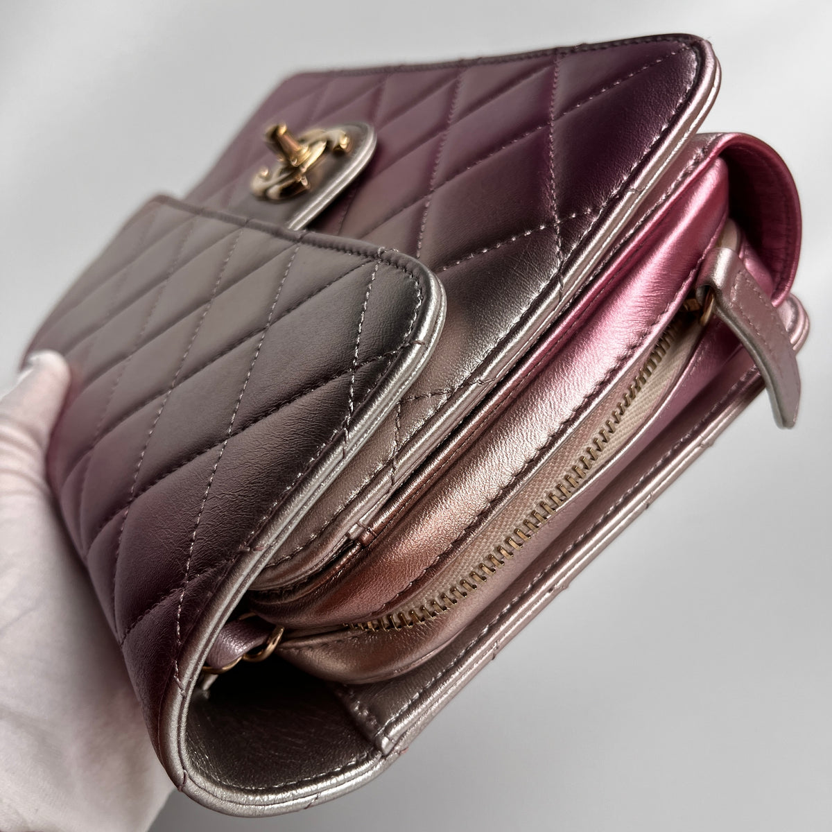 Chanel Quilted Gradient Metallic Lambskin Like A Wallet Flap Crossbody Bag