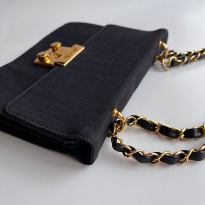 Moschino Vintage Black Nylon Chain Shoulder Bag