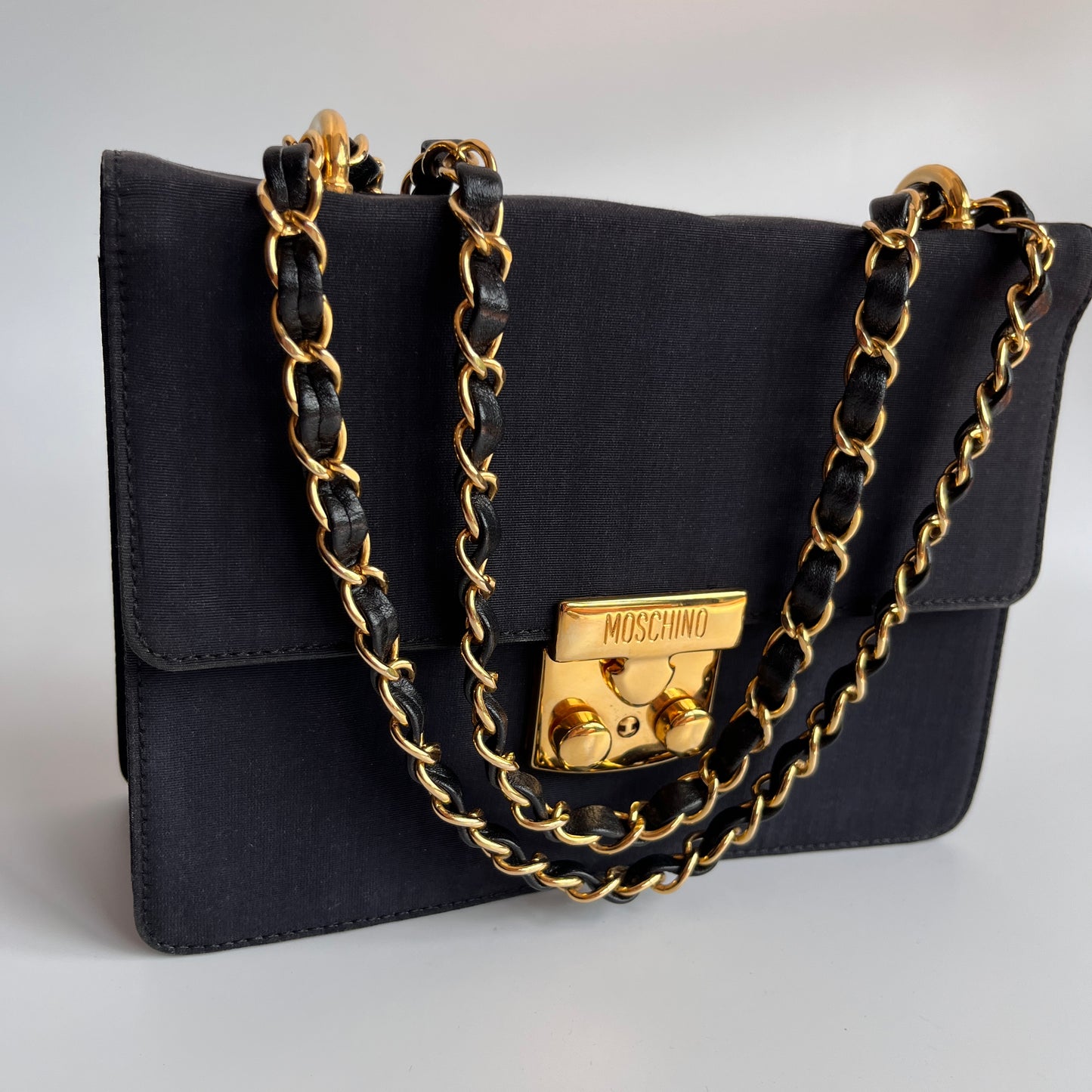 Moschino Vintage Black Nylon Chain Shoulder Bag