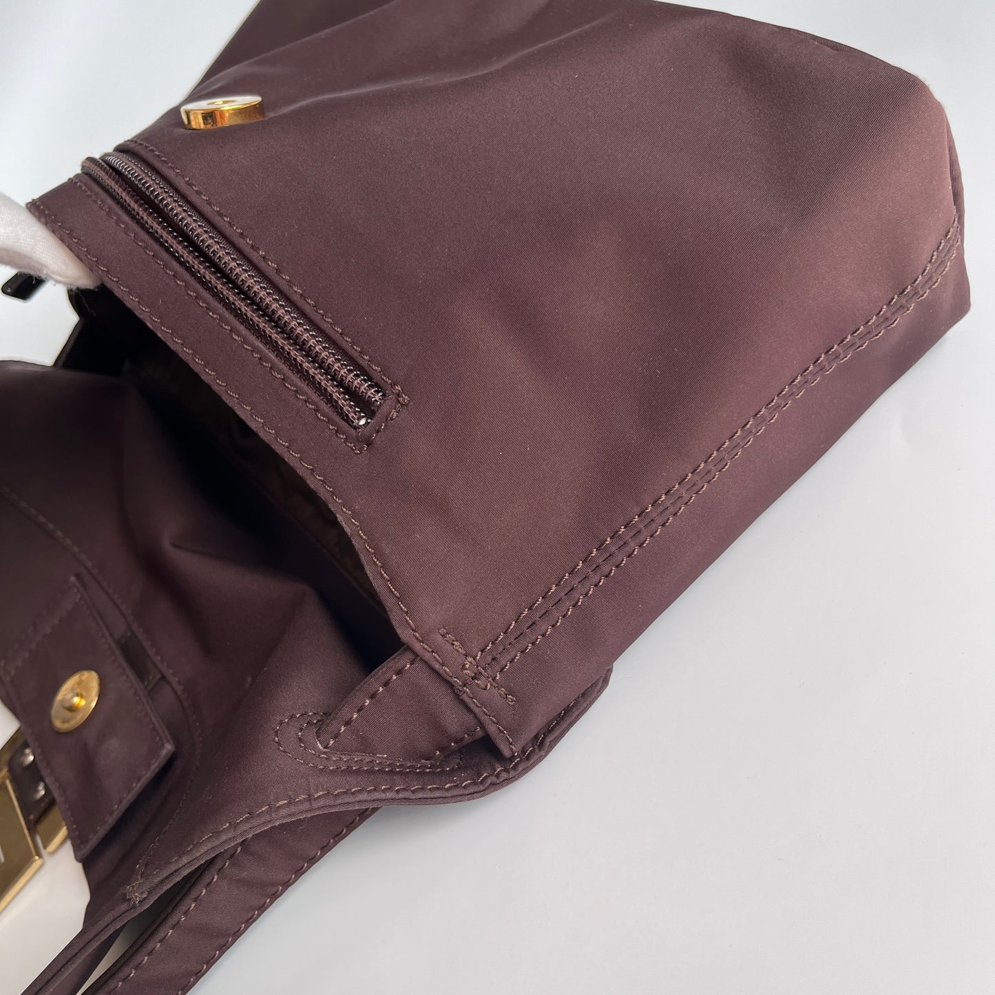 Moschino Vintage Brown Baguette Nylon Shoulder Bag
