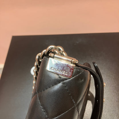 Chanel Boy East West Flap Black Leather Crossbody Clutch Bag