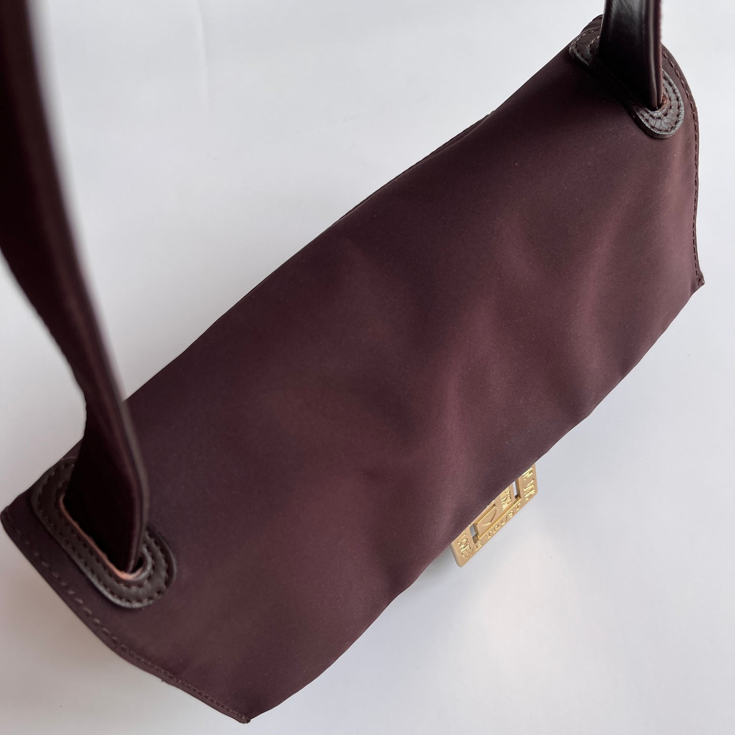 Moschino Vintage Brown Baguette Nylon Shoulder Bag