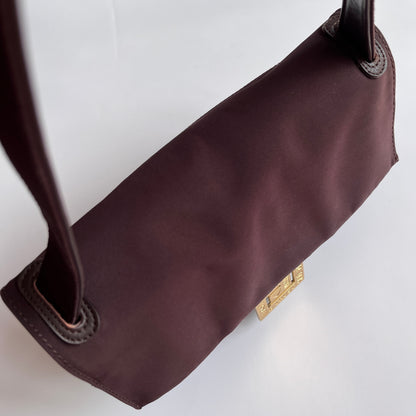 Moschino Vintage Brown Baguette Nylon Shoulder Bag