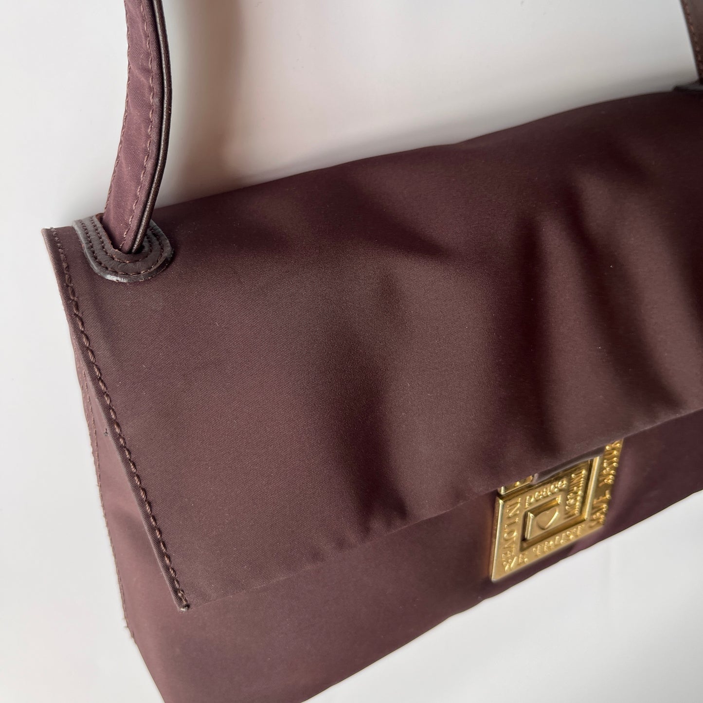 Moschino Vintage Brown Baguette Nylon Shoulder Bag
