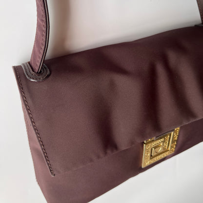 Moschino Vintage Brown Baguette Nylon Shoulder Bag
