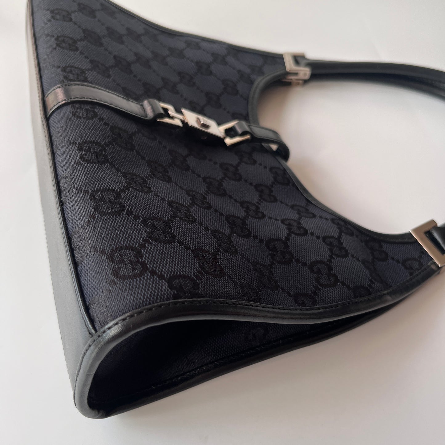 Gucci Vintage Black Jackie Canvas Shoulder Bag