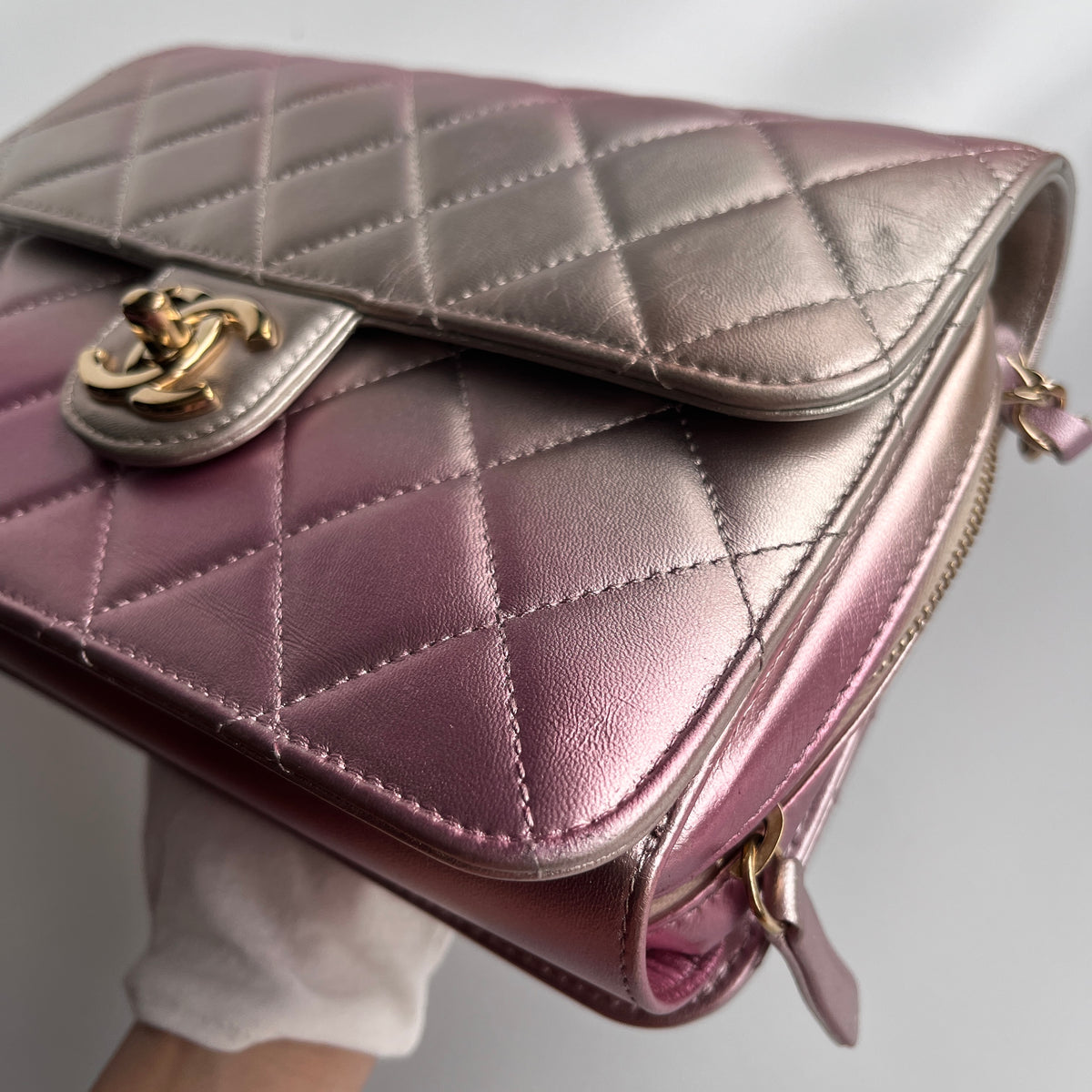 Chanel Quilted Gradient Metallic Lambskin Like A Wallet Flap Crossbody Bag