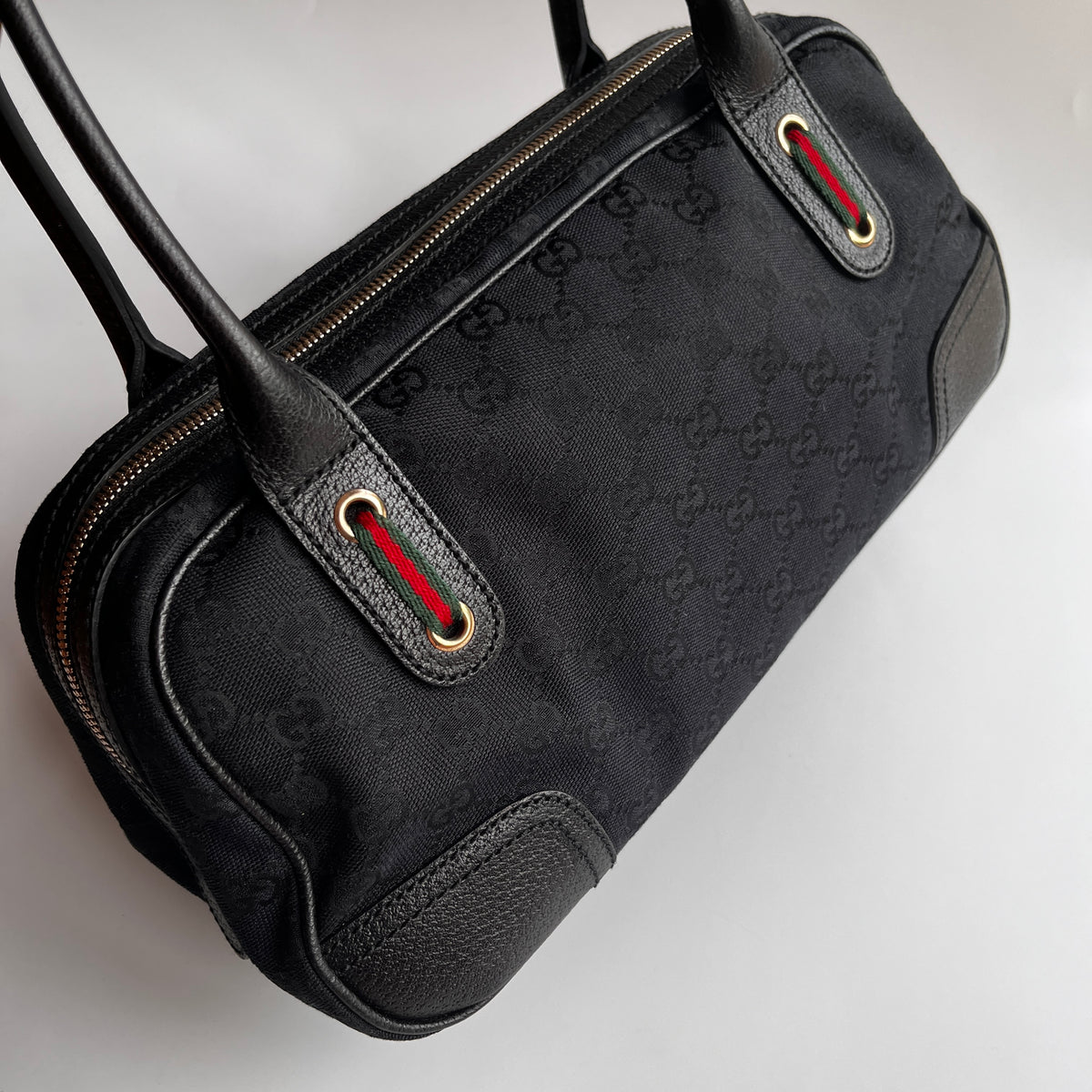 Gucci Princy Black Canvas Sherry Line Shoulder Bag