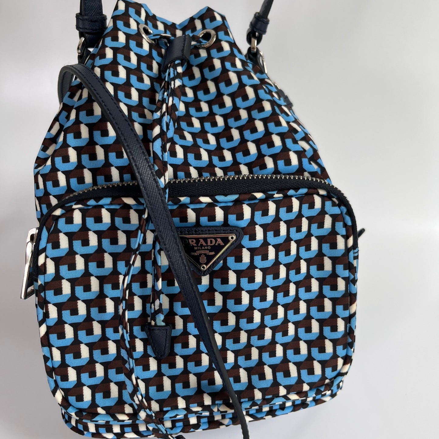 Prada Duet Blue Re-nylon Bucket Crossbody Bag