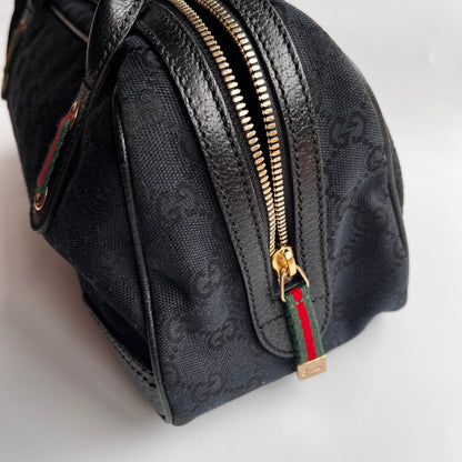 Gucci Princy Black Canvas Sherry Line Shoulder Bag