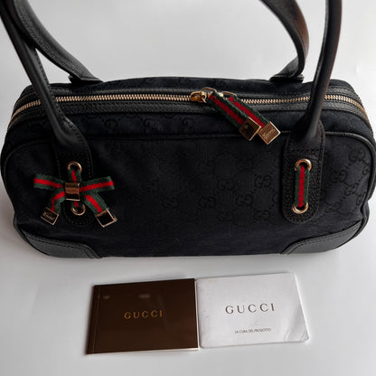 Gucci Princy Black Canvas Sherry Line Shoulder Bag