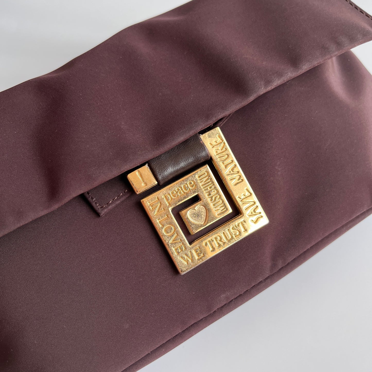 Moschino Vintage Brown Baguette Nylon Shoulder Bag