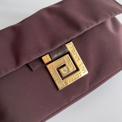 Moschino Vintage Brown Baguette Nylon Shoulder Bag