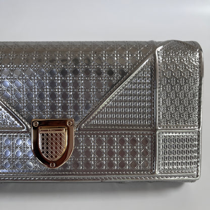Christian Dior Diorama Metallic Silver Patent Wallet On Chain