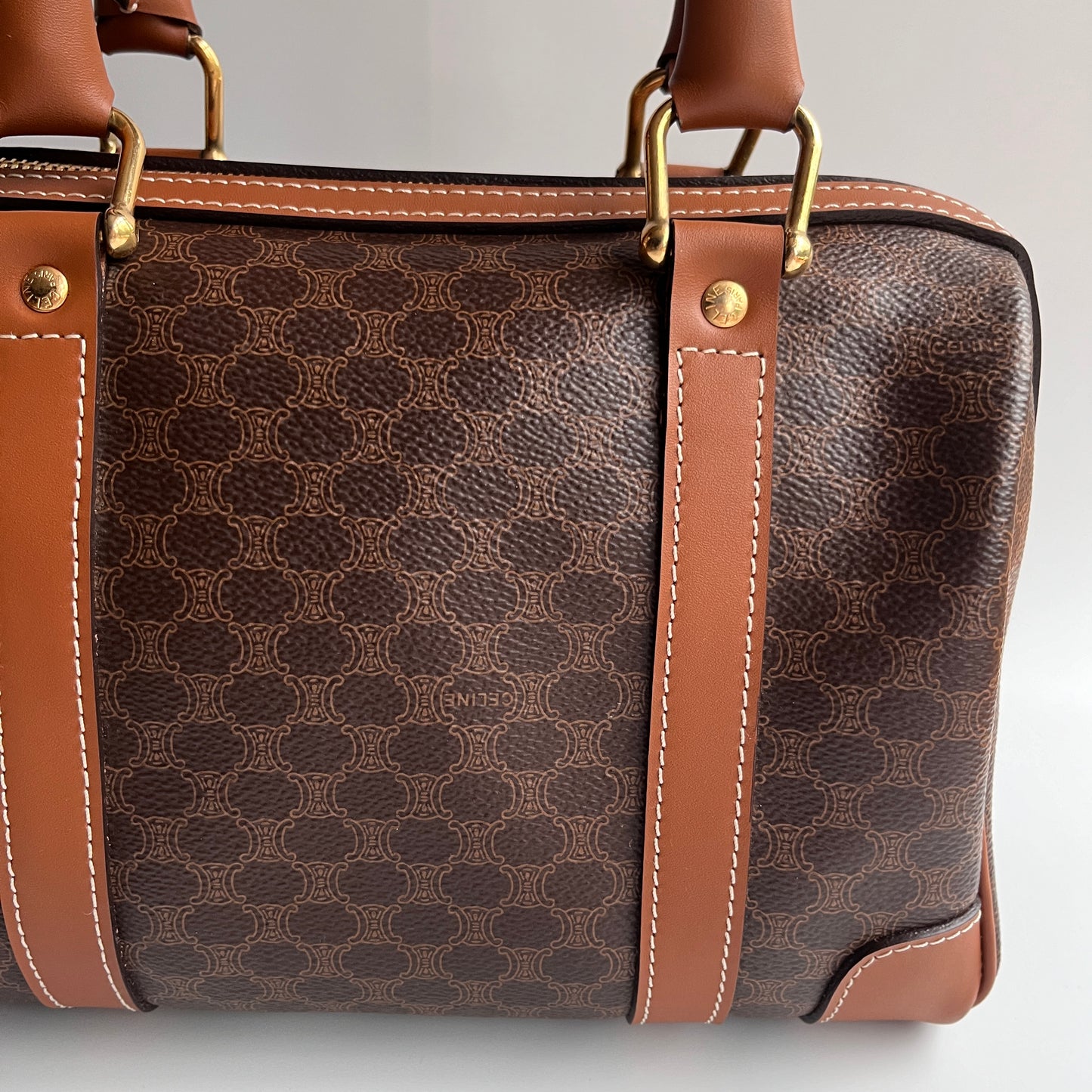 Celine Vintage Macadam Coated Canvas Boston Bag