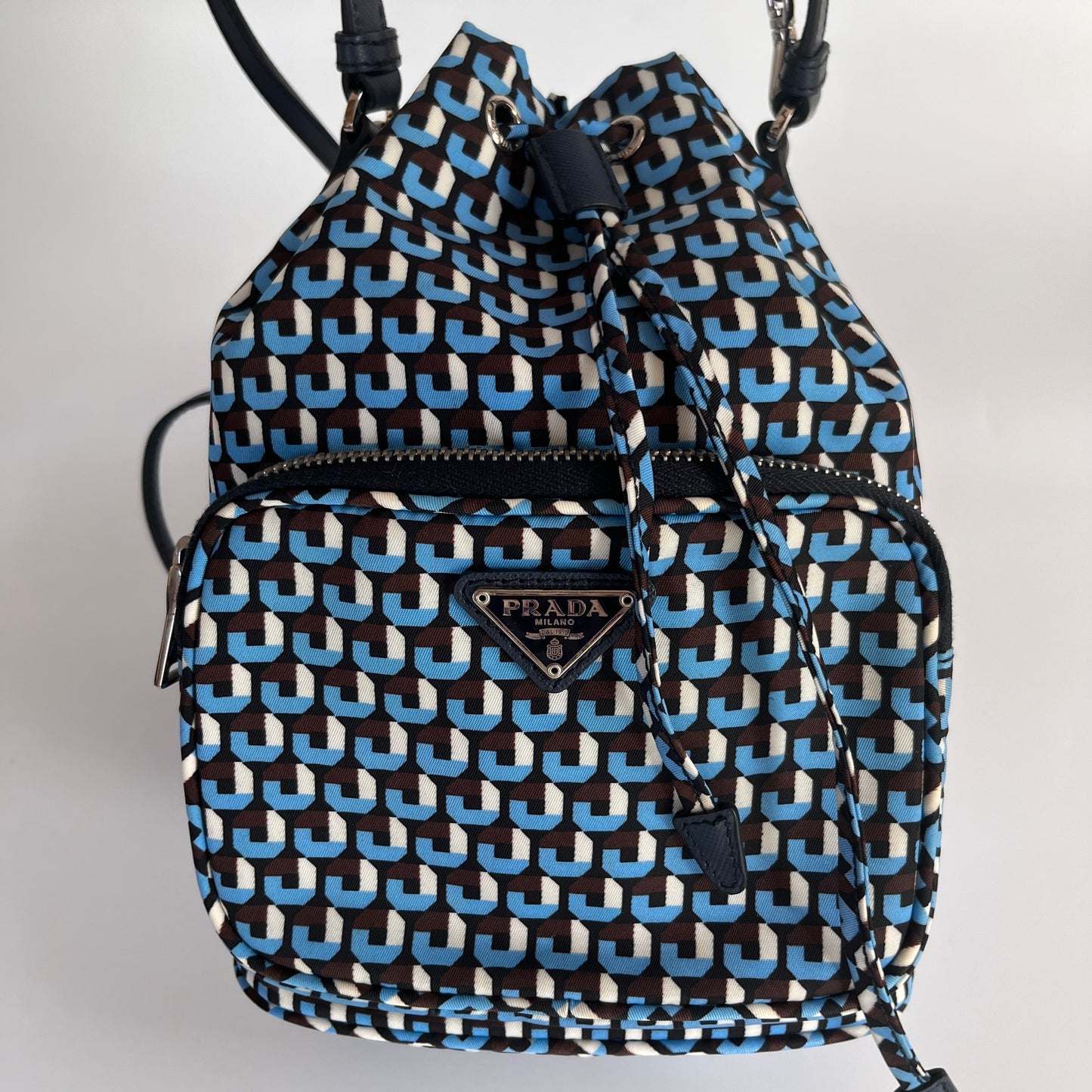 Prada Duet Blue Re-nylon Bucket Crossbody Bag