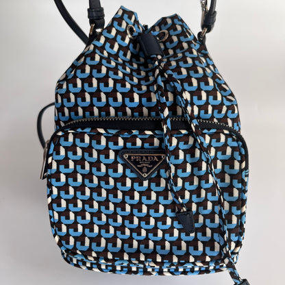 Prada Duet Blue Re-nylon Bucket Crossbody Bag