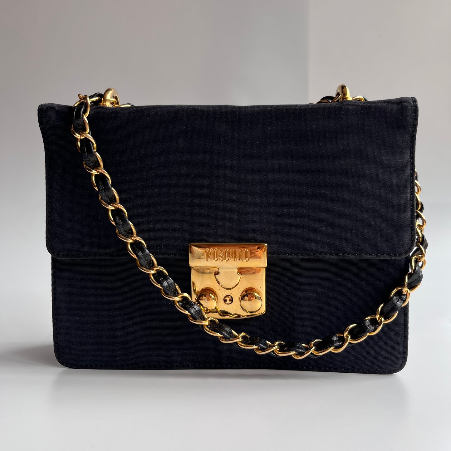 Moschino Vintage Black Nylon Chain Shoulder Bag