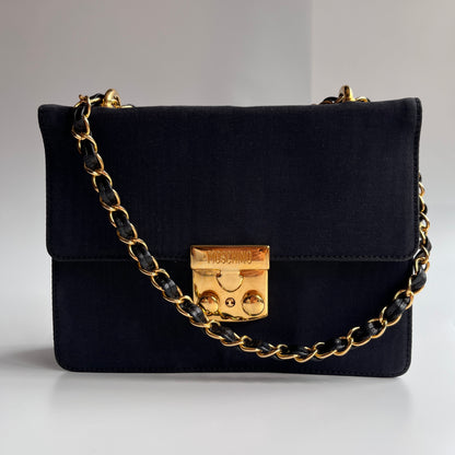 Moschino Vintage Black Nylon Chain Shoulder Bag