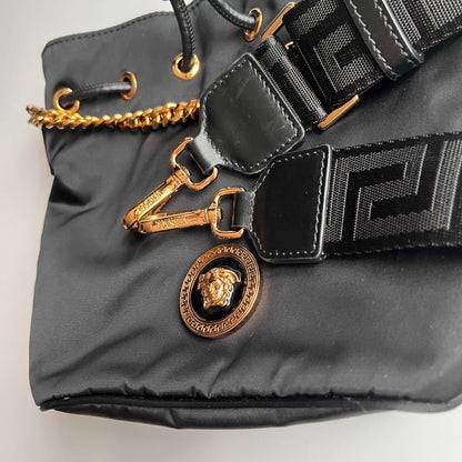 Versace Black Nylon Bucket La Medusa Crossbody Bag