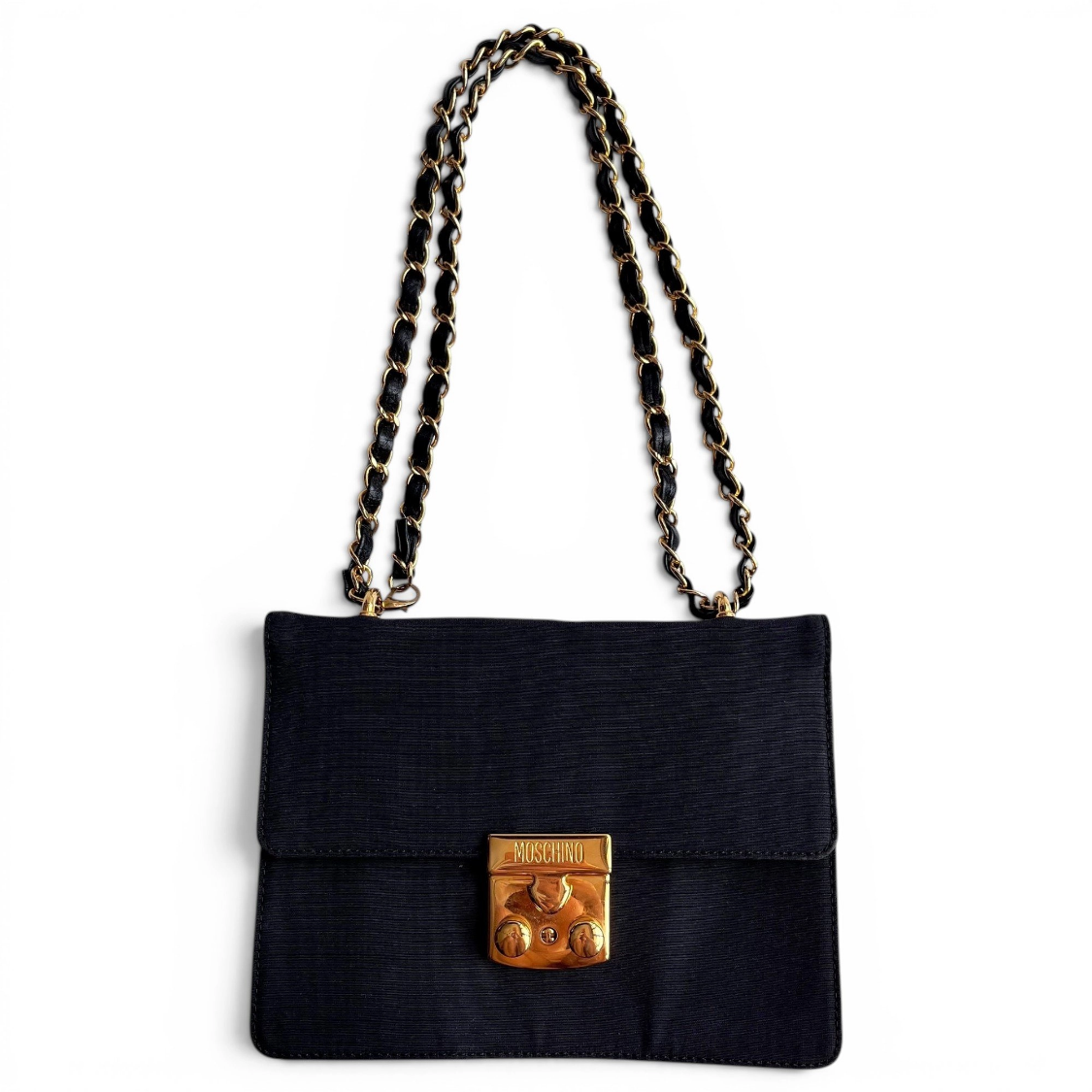 Moschino Vintage Black Nylon Chain Shoulder Bag