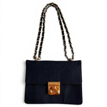 Moschino Vintage Black Nylon Chain Shoulder Bag