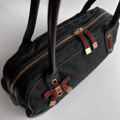 Gucci Princy Black Canvas Sherry Line Shoulder Bag