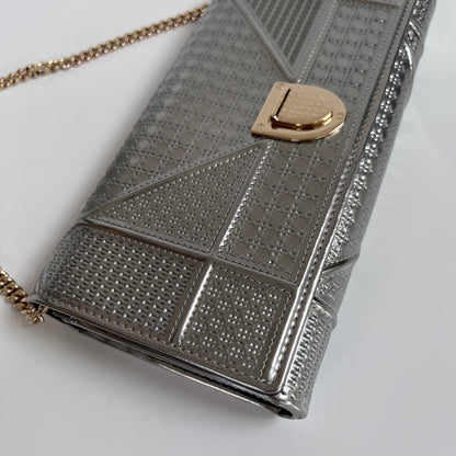 Christian Dior Diorama Metallic Silver Patent Wallet On Chain