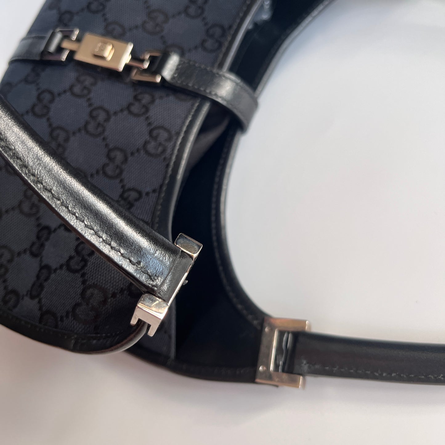 Gucci Vintage Black Jackie Canvas Shoulder Bag