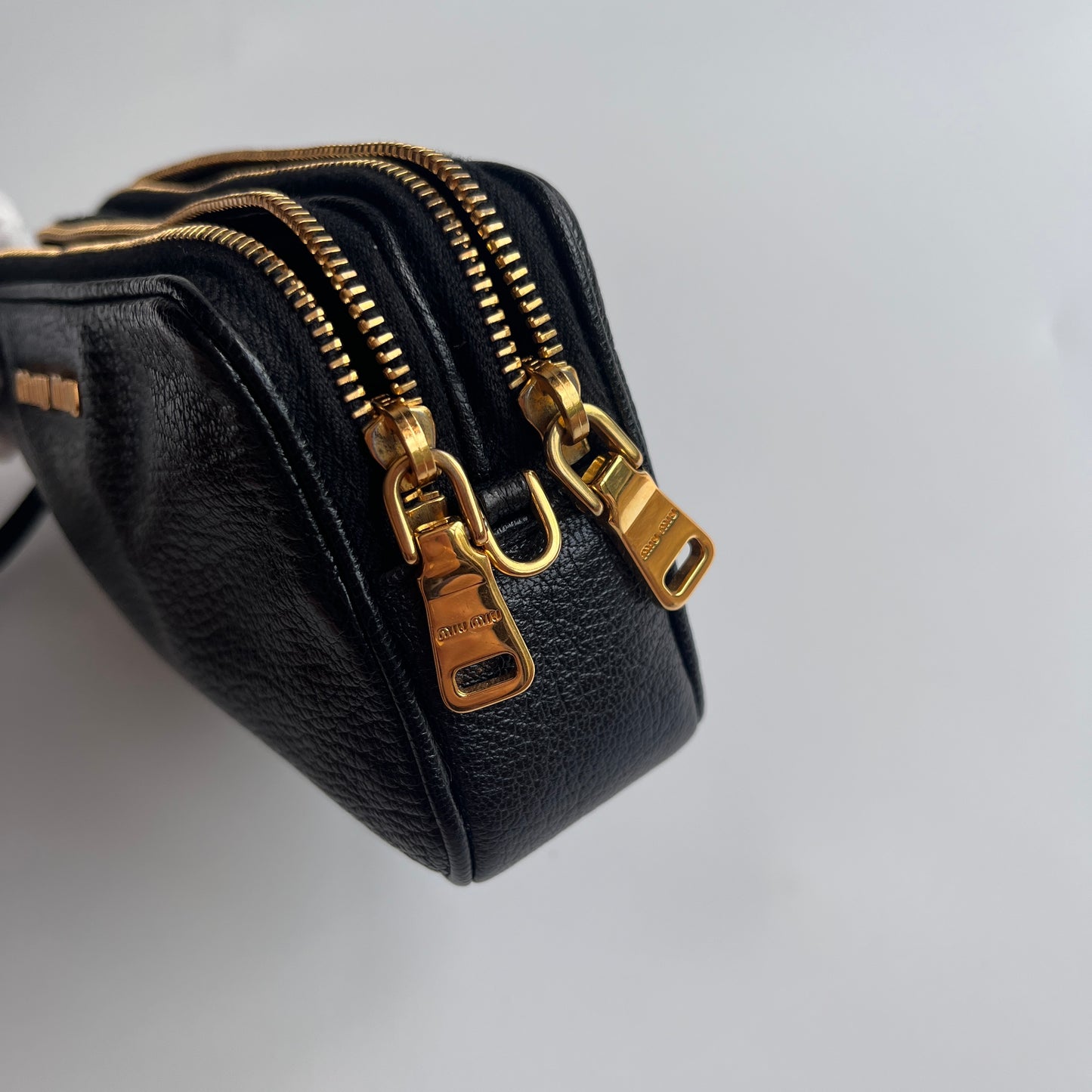 Miu Miu Black Goatskin Madras Double Zip Pochette Clutch