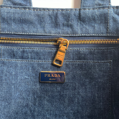 Prada Blue Denim Canapa Top Handle Bag