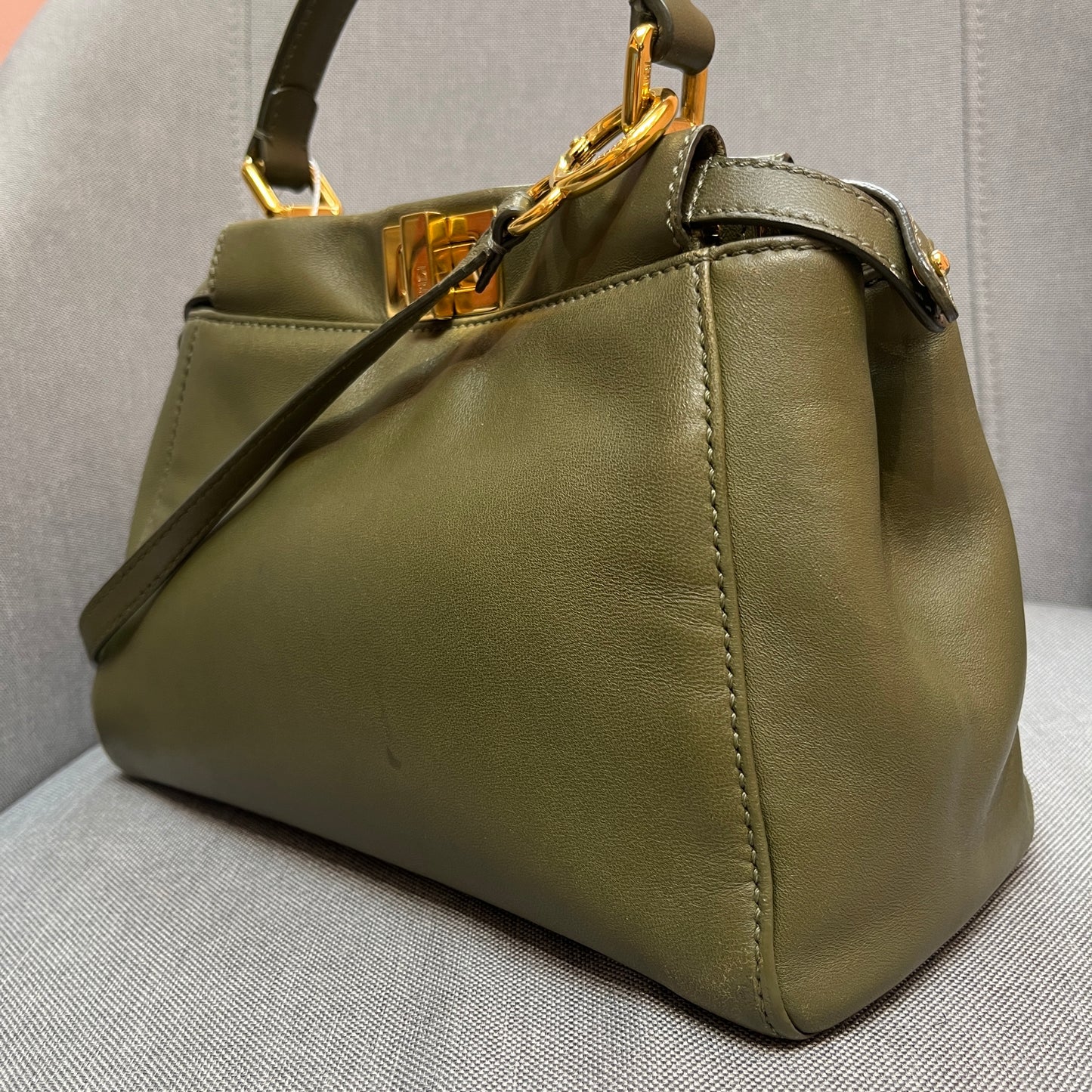 Fendi Peekaboo Mini Olive Green Crossbody Bag