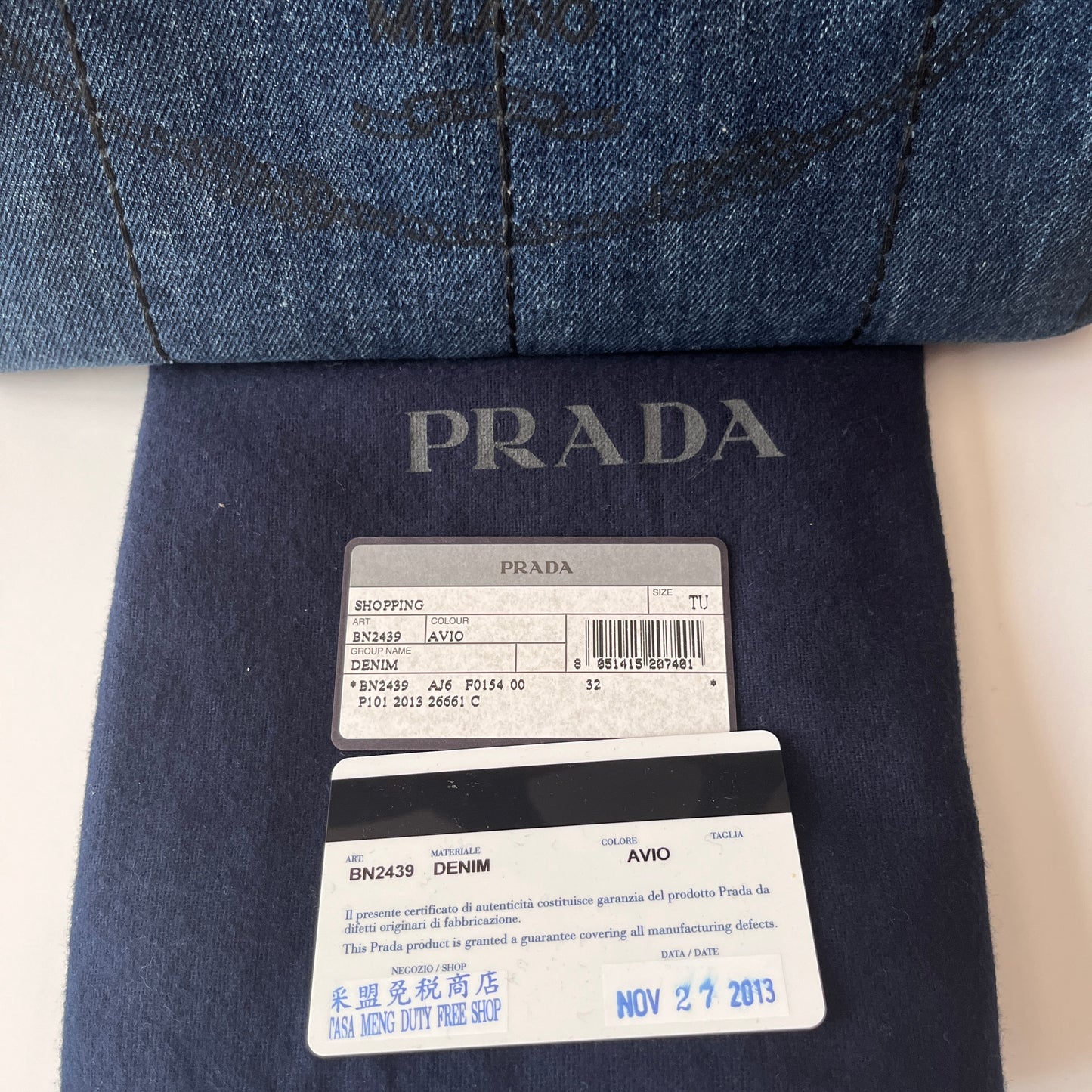 Prada Blue Denim Canapa Top Handle Bag