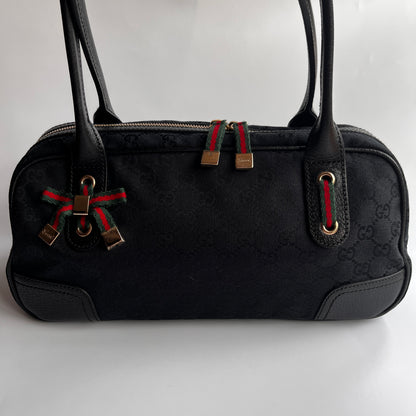 Gucci Princy Black Canvas Sherry Line Shoulder Bag