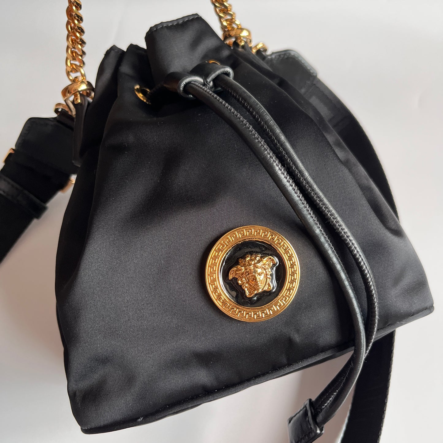 Versace Black Nylon Bucket La Medusa Crossbody Bag