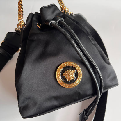 Versace Black Nylon Bucket La Medusa Crossbody Bag