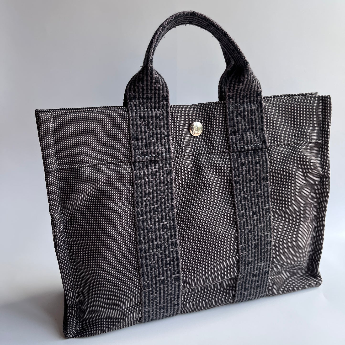 Hermes Herline PM Gray Canvas Tote Bag