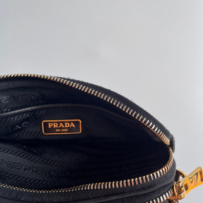 Prada Black Nylon Double Zip Pouch/ Wristlet