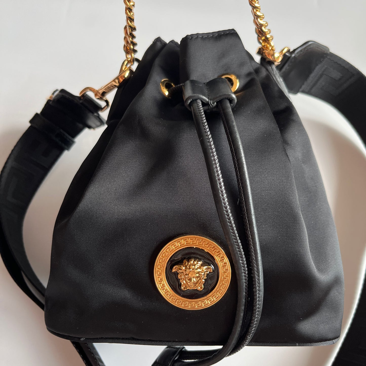 Versace Black Nylon Bucket La Medusa Crossbody Bag