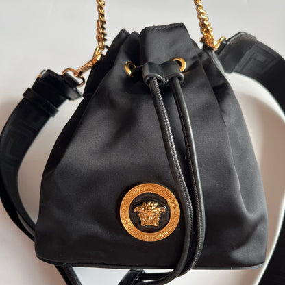 Versace Black Nylon Bucket La Medusa Crossbody Bag