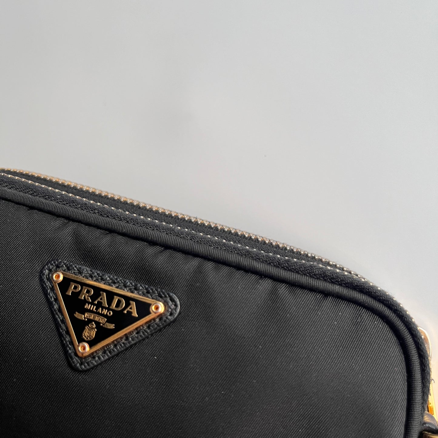 Prada Black Nylon Double Zip Pouch/ Wristlet